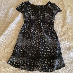 Black & white patchwork patterned mini dress